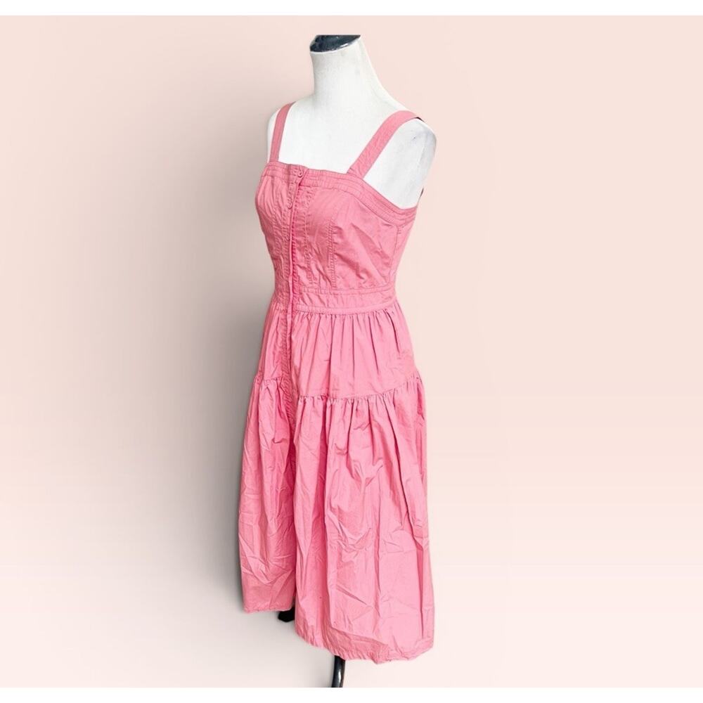 Banana Republic Cinched Waist Midi Tank Sundress Pink Size 6 Button Front Tiered - Picture 2 of 10